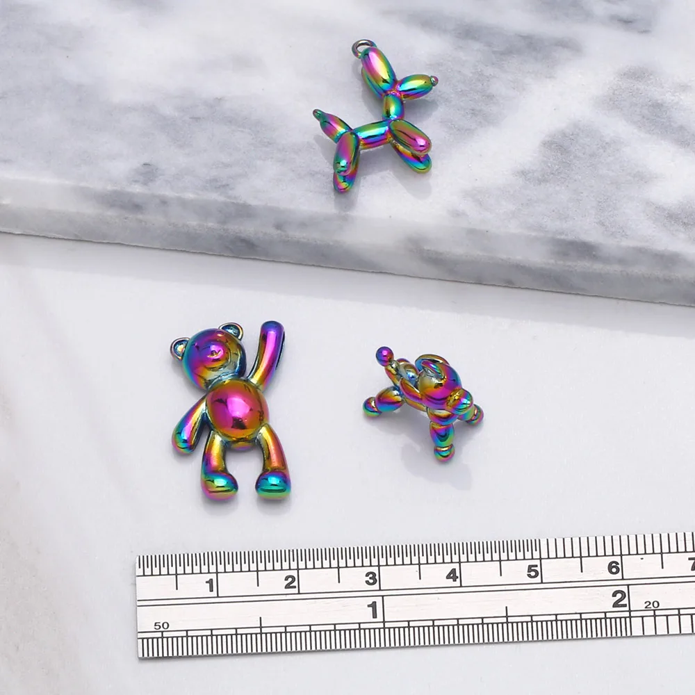 OCESRIO Trendy Rainbow Balloon Dog Bear Necklace Pendant Copper Electroplating Animal Dog Pendant for Jewelry Making pdta585