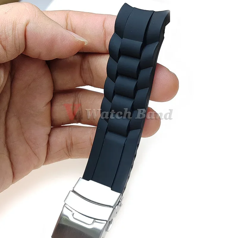 Curved End Silicone Extra Long Watch Strap 16/18/20/22/24/26mm Folding Buckle Universal Watchband Men\'s Big Size Wrist Bracelet