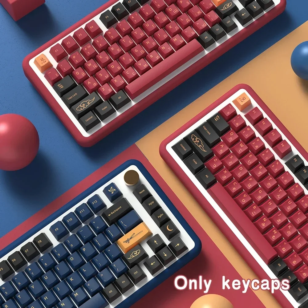 Red Blue Samurai PBT Keycaps Brazilian Korean Japanese Spanish ISO French 7U Cherry Profile Keycap for Mechanical Keyboard