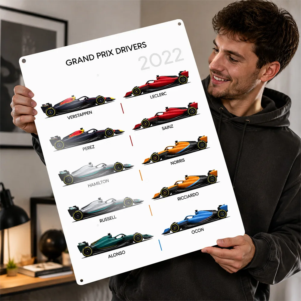 International Grand Prix Drivers 2022 Race Cars Textured Poster Personalized Aluminum Metal Sign Wall Art Perfect For Workshop