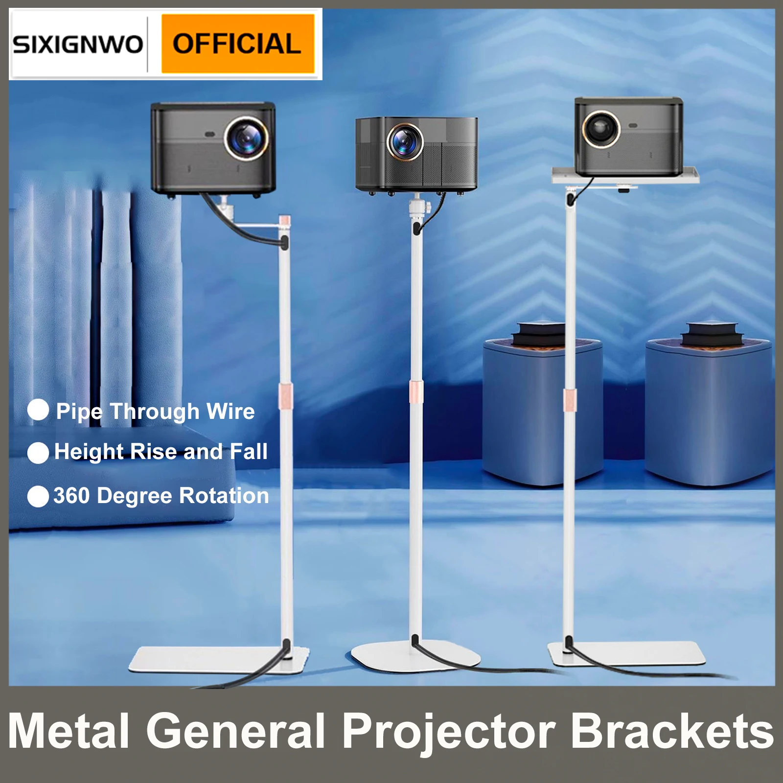 120cm stojak podporowy do projektora podłogowego uchwyt metalowy wielokątny regulowany 360 PTZ obrotowy przewód wewnętrzny wsporniki projektora