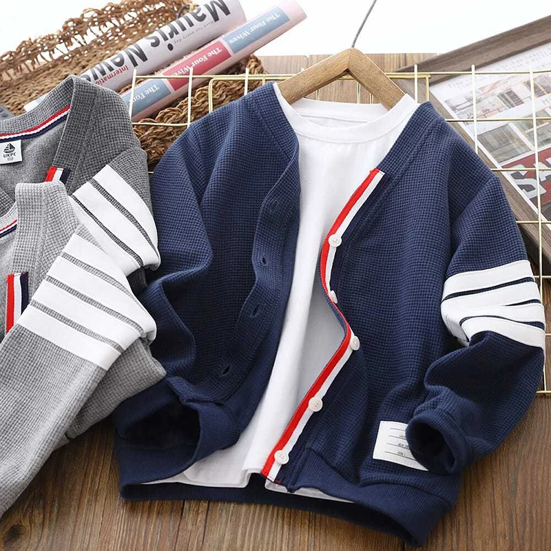 New Children’s Spring Autumn Striped Knit Sweater Long Sleeve Boys Girls Cotton V-Neck Cardigan Sweaters Kids Coat 3-13 Years 2 New Children's Spring Autumn Striped Knit Sweater Long Sleeve Boys Girls Cotton V-Neck Cardigan Sweaters Kids Coat 3-13 Years 2