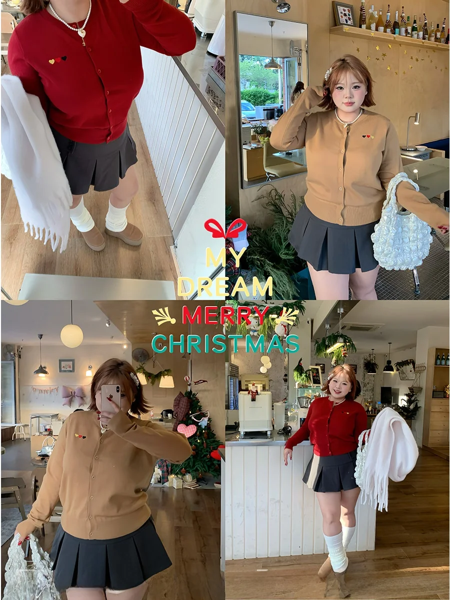 

Мягкий американский вязаный свитер-кардиган с вышивкой, красный, осенне-зимний, для женщин