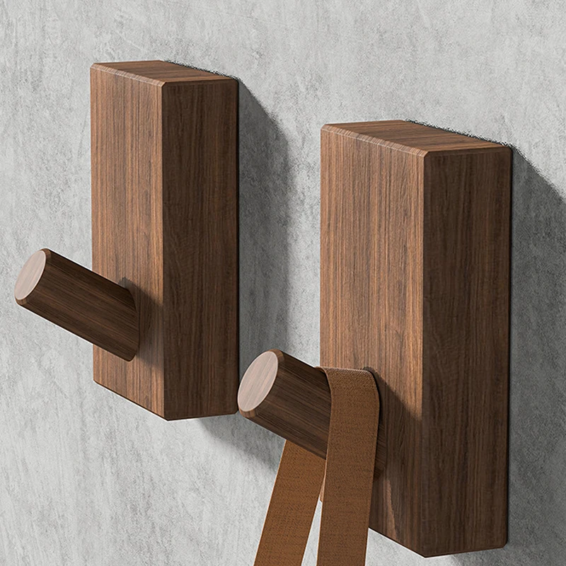 2psc Walnut Wood Wall Hooks Hangers No Drill Nordic Coat Hook Bathroom Kitchen Towel Key Holder Storage Rack Decoration
