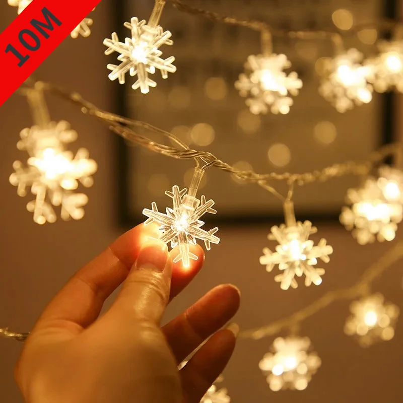 10M Snowflake Fairy Lights Snow LED String Lights USB/Battery Operated for Garden Christmas Bedroom Wedding Camping Tent Decor