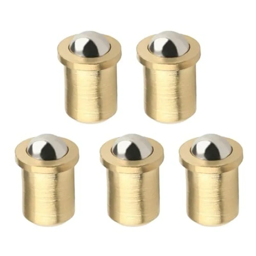 

5-Pack Closet Door Ball Catch Latch - Brass, 0.2" Diameter Ball Bearing, Spring Plunger, Furniture Fitting, Lock Replacement fo