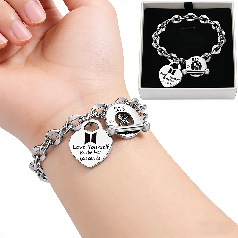 

Браслет SKZOO STRAY KIDS из нержавеющей стали с подвеской в виде персикового сердца, универсальный, с застежкой из титановой стали «Day», подарок для фанатов