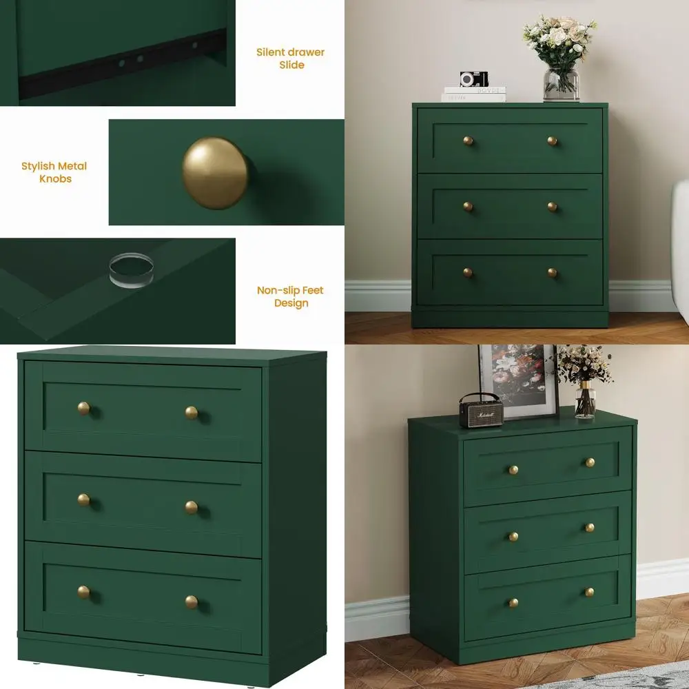 Large Round-Knob Nightstand, Wooden End Table for Bedroom, Living Room, and Hallway in Green