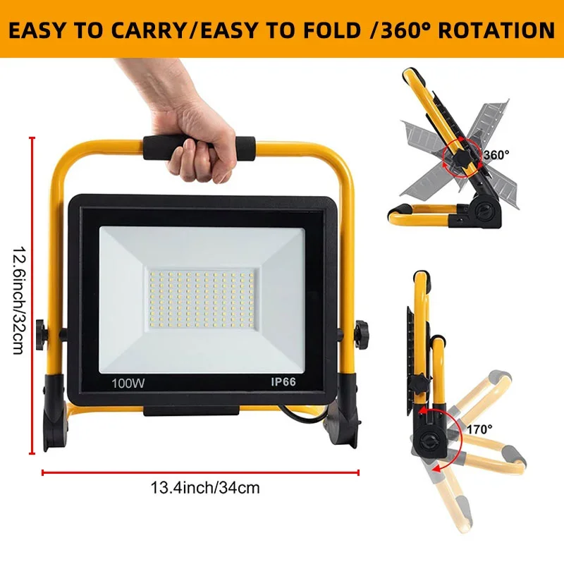 50W Portable LED Work Light Waterproof LED Reflector Spotlight for Camping 110V 220V Standing Garage Garden Stadium Lights