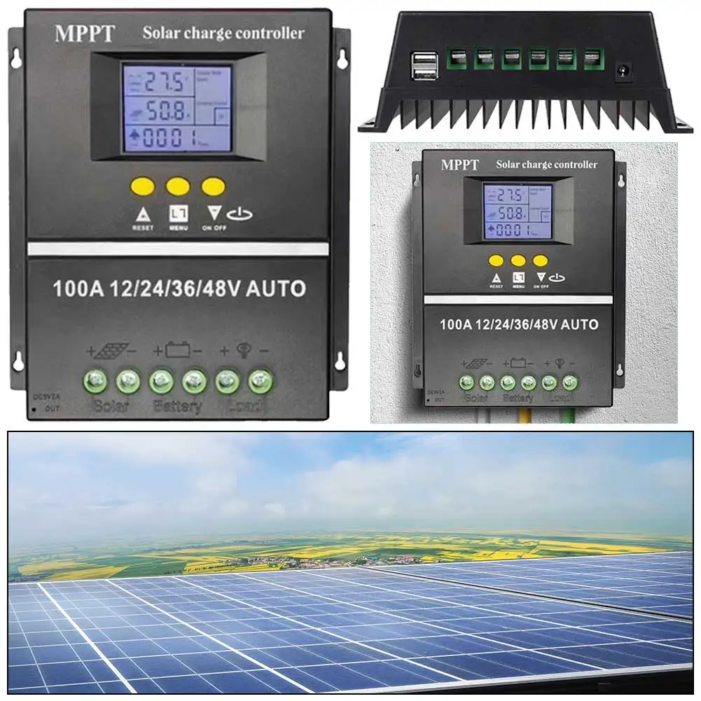 100A MPPT Solar Charge Controller Solar PV Battery Charger Dual USB Solar Panel Regulator 12V 24V 36V 48V for Solar Panel