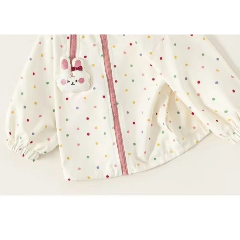Girls Spring Autumn Coat New Fashion Kids Cute Floral Polka Dot Bunny Hooded Trench Coat Stylish Children Clothing