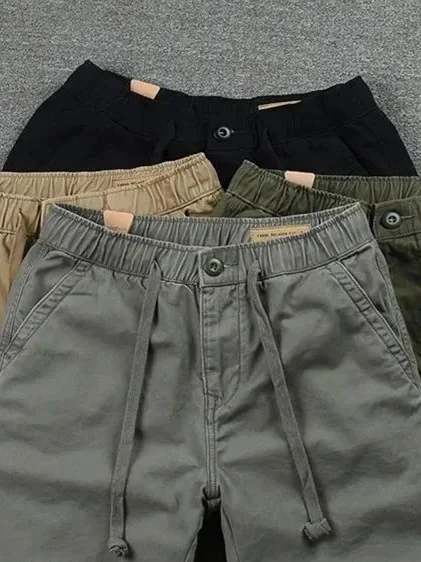 Casual Men's Short Pants Loose Fit Summer Sport Running Washed Fourths mid Waist Polyester Fiber Straight Leg Pure Color
