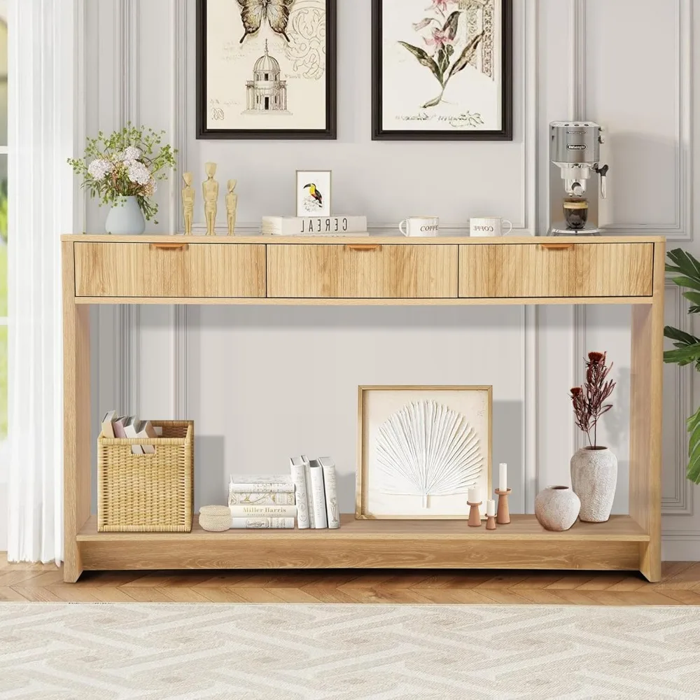 طاولة وحدة تحكم للمدخل مع 3 أدراج، طاولة أريكة ضيقة طويلة لغرفة المعيشة خلف الأريكة، أثاث المدخل