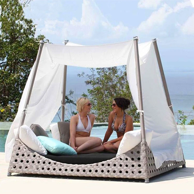 Outdoor leisure rattan bed, homestay network, red rattan bed, hotel, sunshine room, creative covered bed, courtyard terrace