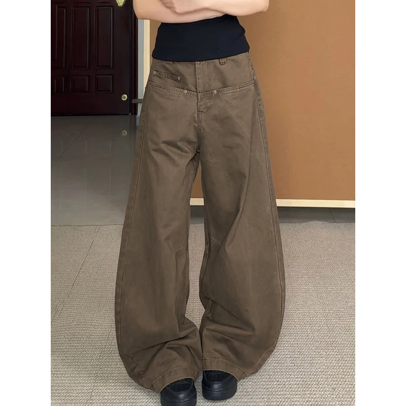 

Брюки-карго для женщин и девочек, четырехсезонная парусиновая полуширокая домашняя одежда, удобная леопардовая многослойная носимая мягкая винтажная одежда