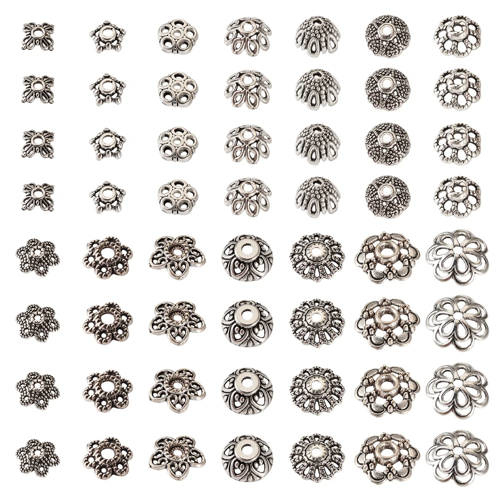 

140pcs Tibetan Antique Silver Color Beads Caps Mix Filigree Flower End Bead Cap Needlework Diy Jewelry Findings