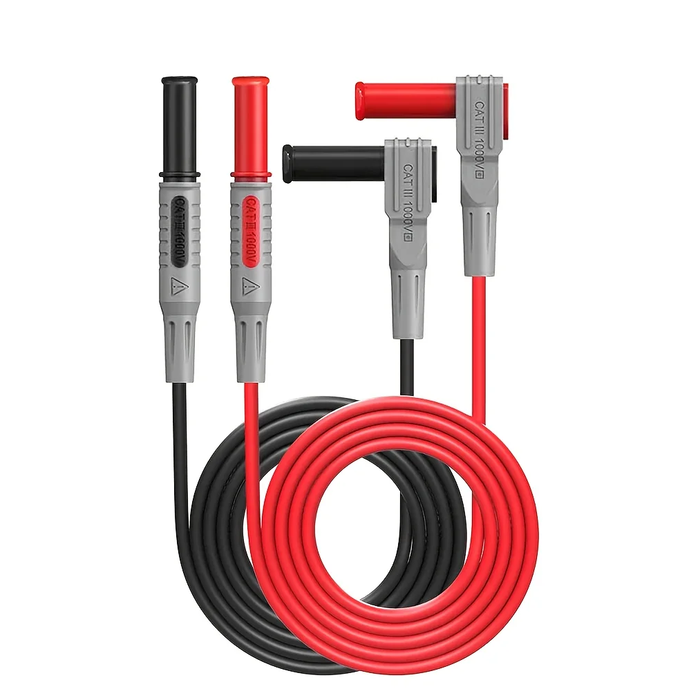 P1033 2PCS Safety Banana Plug Test Lead 90 Degree To Straight Multimeter Test Cable 100CM 1000V/15A