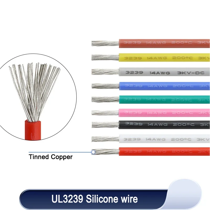 

1/5m UL3239 Silicone Wire Tinned Copper 32 30 28 26 24 22 20 18 16 14 12 10 8 AWG 3KV DIY LED Electronic Cable