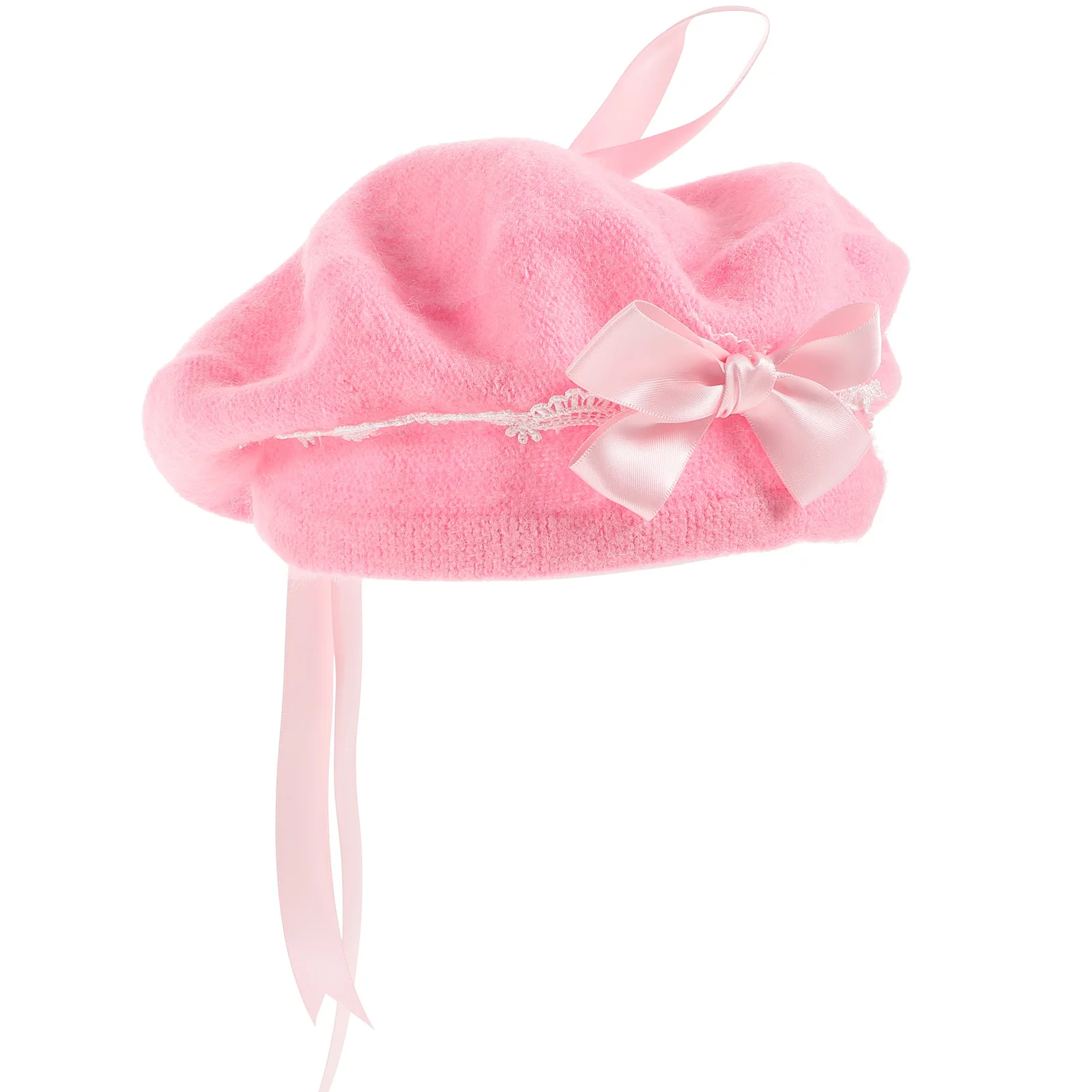 

Sweet Bow Wool Beret Hat for Women Exquisite Decorative Winter Party Work Daily Life Shopping Comfortable Practical Pink Lolita