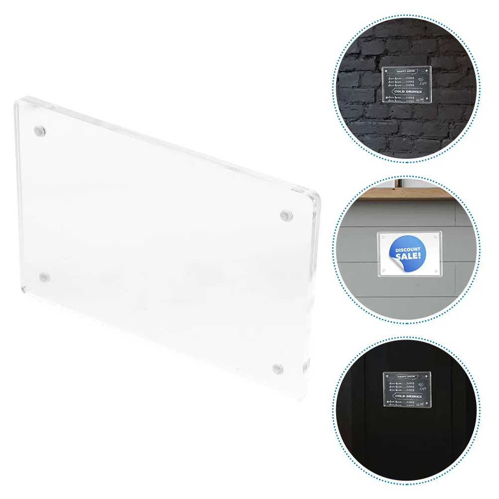 

Clear Acrylic Display Stand Magnetic Business Sign Holder Transparent Table Frame For Store Restaurant Office Wall Mountable