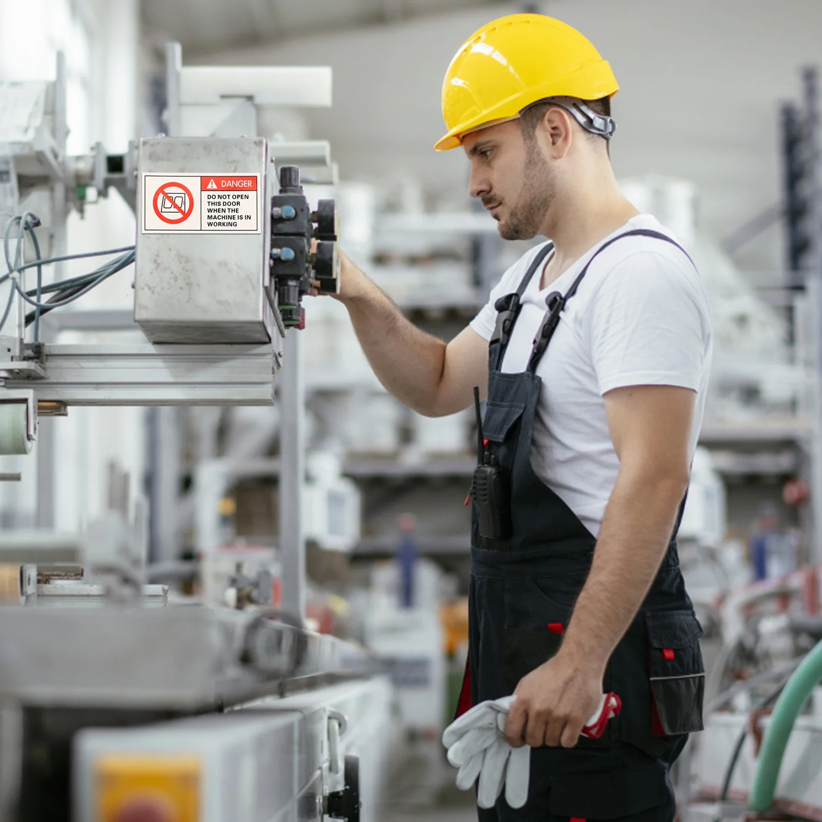 

5 шт. предупреждающие наклейки, сверхмощная наклейка с предупреждением о машине, простой дизайн, легкий вес, легко наносится для промышленной безопасности