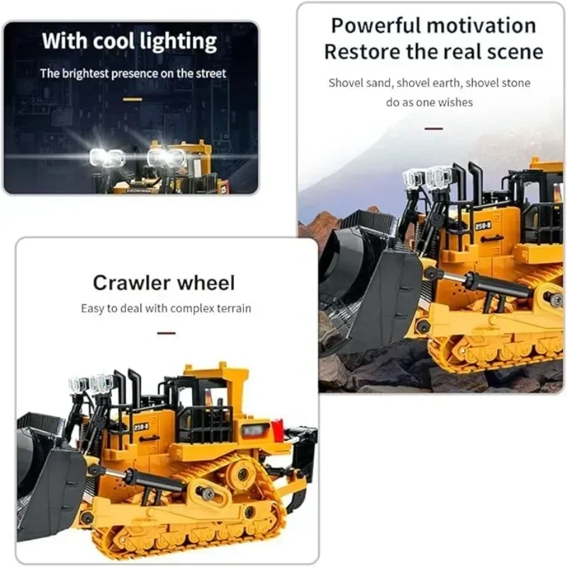2.4G 1/24 8 ช่องวิศวกรรมรถก่อสร้างรีโมทคอนโทรลรถบรรทุก RC Bulldozer ของเล่น Light