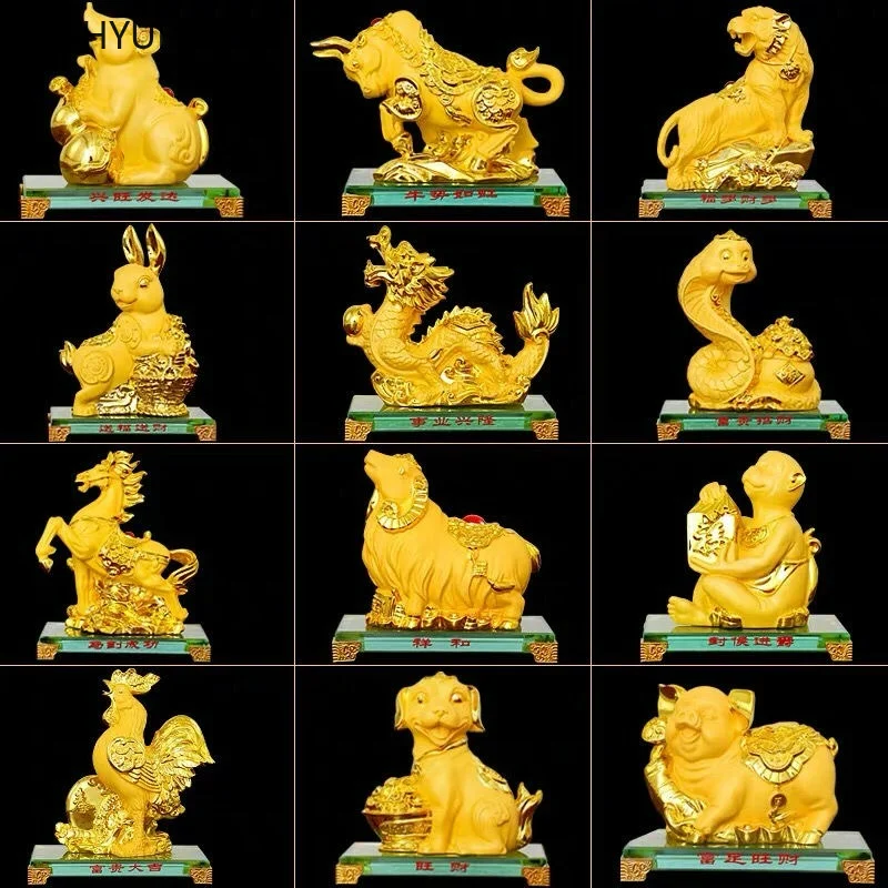 Resin zodiac ornaments: Rat Tiger, Rabbit, Dragon, Snake, Horse, Sheep, Monkey, Chicken, Dog, Pig Crafts Animal model figurines