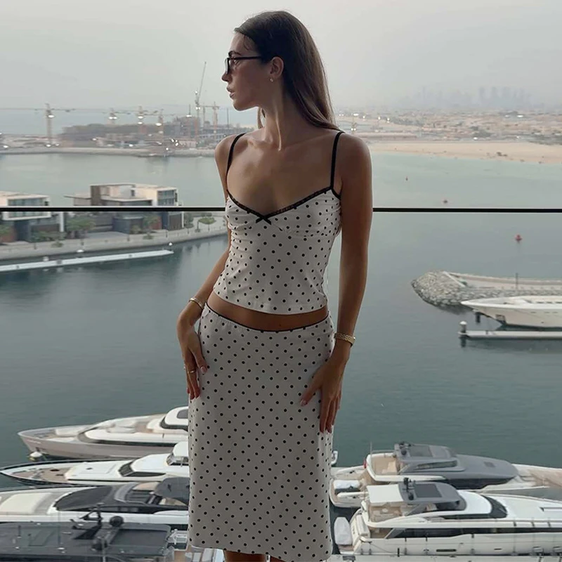 

Tornova Fashion Polka Dot Skirt Two-piece Set Women Sexy Plunge Suspender Slim Hot Girl Skirt Suit Clubn Party Clothes 2026 New