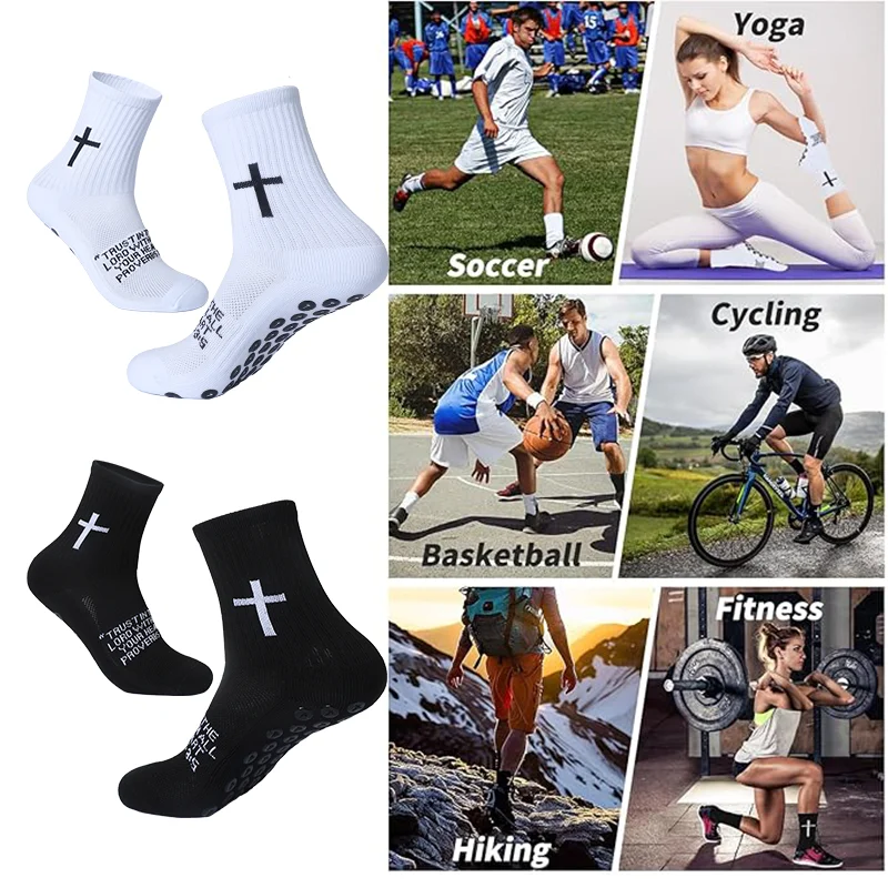 4 Pasang Kaus Kaki Kristen Kaus Kaki Doa Kaus Kaki Yesus, Kaus Kaki Sepak Bola Cross Grip - Kaus Kaki Olahraga Anti-Slip dengan Alkitab