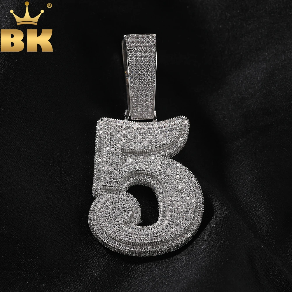 

THE BLING KING Bold Lucky Number 0-9 Pendant Necklace Micro Paved Out 5A Cubic Zirconi Chain Hiphop Jewelry For Birthday Gift