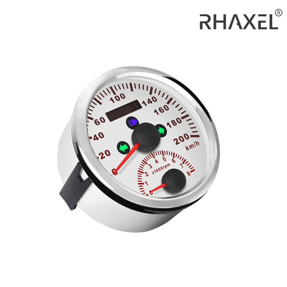 

RHAXEL 2-in-1 85mm GPS Speedometer 0-200km/h with Tachometer 0-8000RPM Red Backlight 12V Waterproof for Car Boat RV