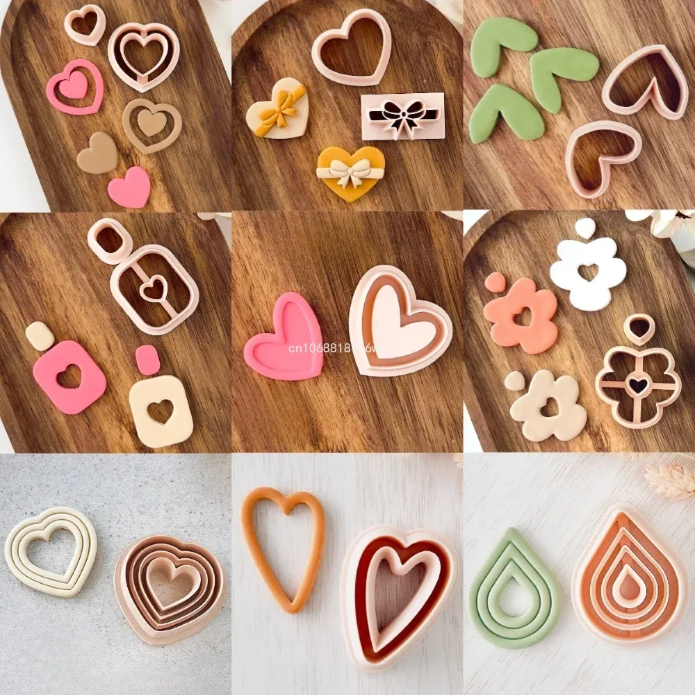 Love Heart Polymer Clay Cutters Valentine's Day Sweet Series Heart Shape Soft Pottery Clay Molds Earrings Jewelry Cutting Tools