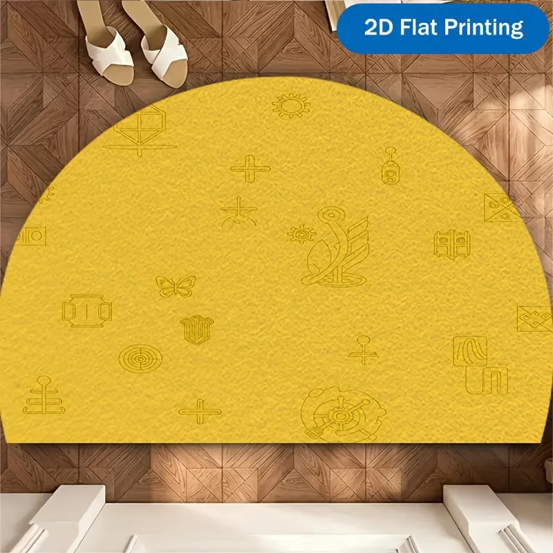 Mystical Symbol Doormat Yellow Background Abstract Print Non Slip Entry Rug For Entryway Hallway And Spiritual Home Decor