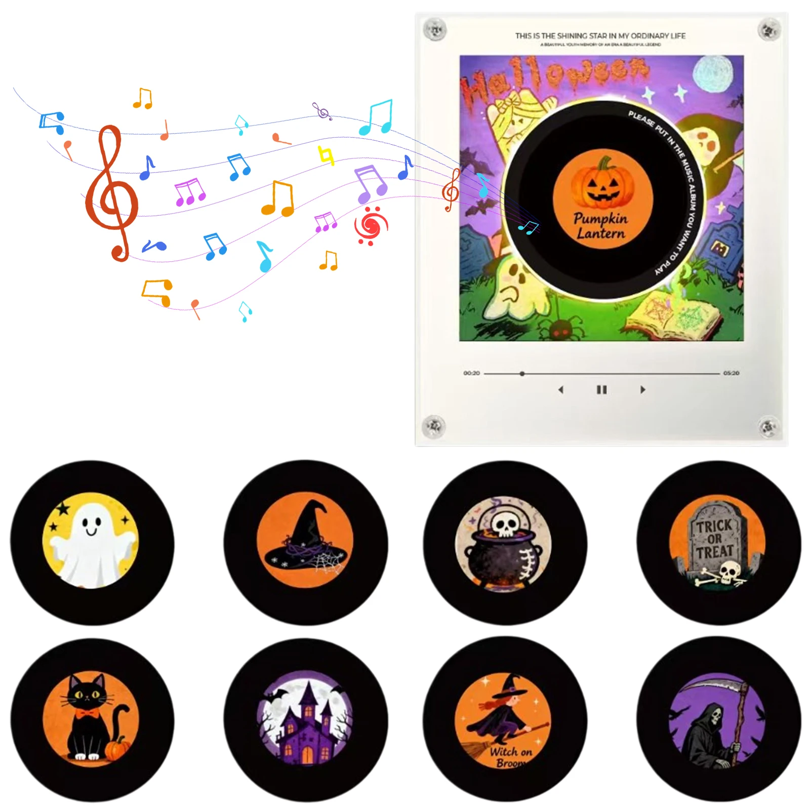 Mini Vinyl Record Player NFC-compatible Music Fridge Magnet Rotating LED Night Light Retro Turntable Decor 9  Records
