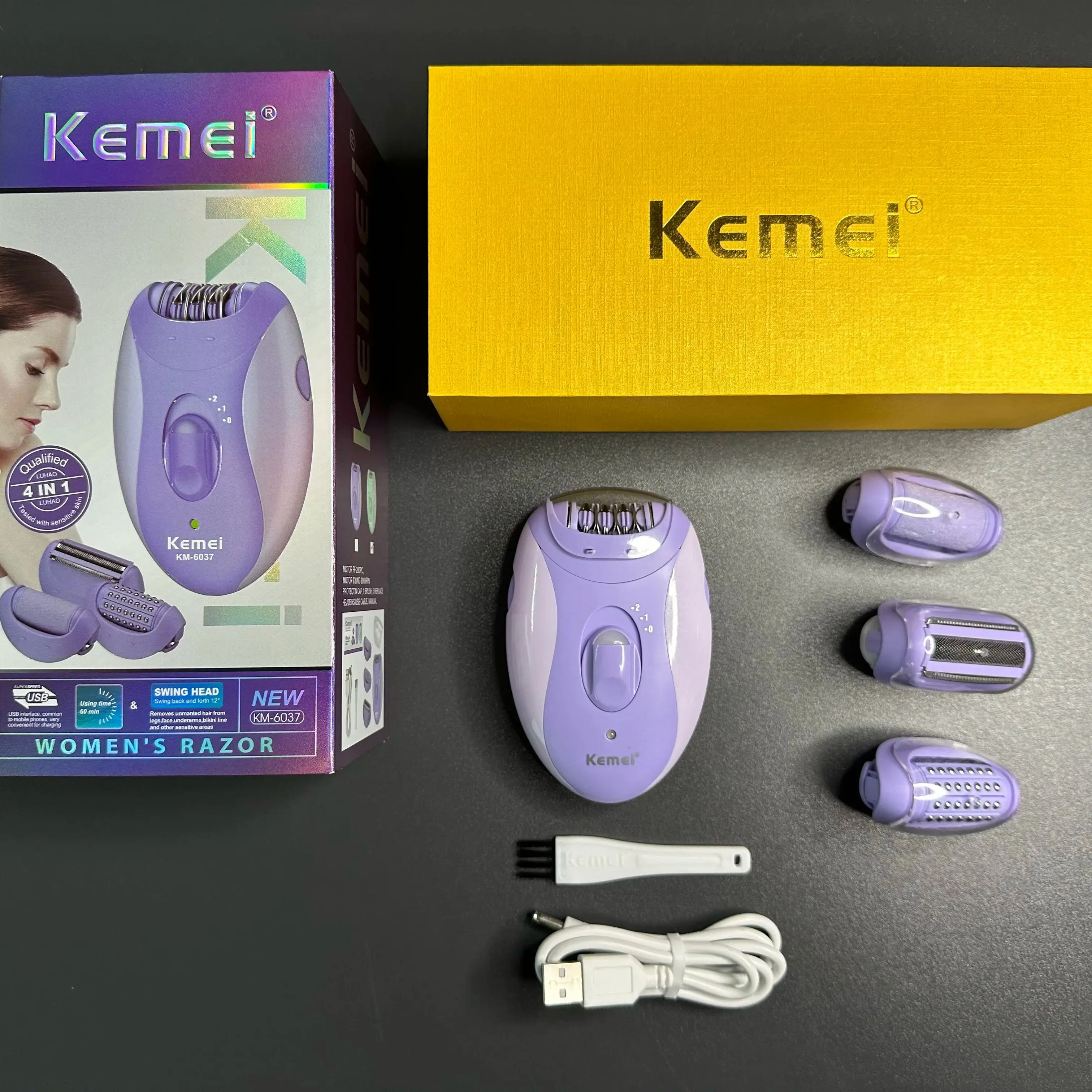 Kemei Face Body Hair Removal Lady Bikini Trimmer Shaving Machine Rechargeable Women Epilator Electric Shaver Razor KM-6037