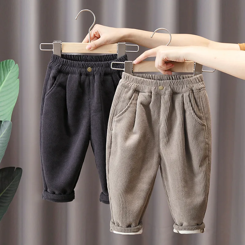 2024 New Boys Thick Corduroy Pants Winter Autumn Baby Kids Plus Velvet Warm Trousers Children Cotton Sport Pants for 1-6 Years