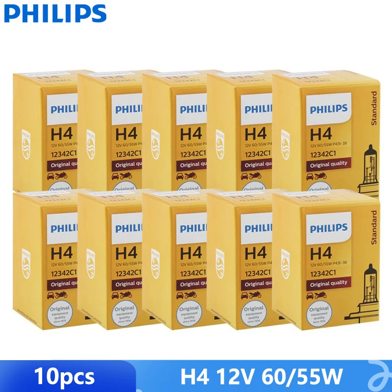 10PCS Philips Vision H4 12V 60/55W P43t 12342C1 +30% Bright Original Light Car Halogen Headlight OEM Auto Hi/lo Beam Wholesale