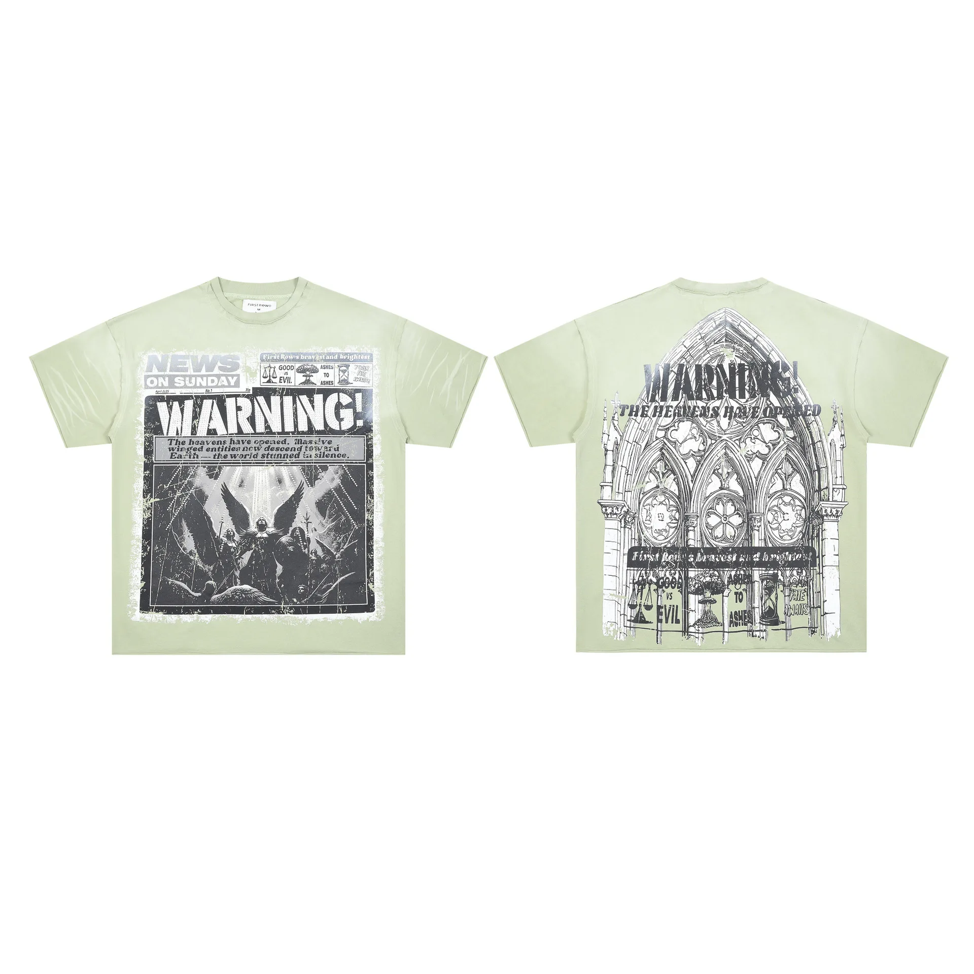 First Row Trendy Street Short-Sleeved T-Shirt for Men - Breaking News Warning From Heaven Cropped