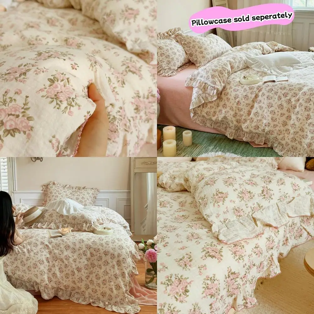 

Муслиновый пододеяльник для взрослых и детей, элегантный розовый цветочный пододеяльник с узором, дышащий, комфортный, стеганый чехол для одеяла