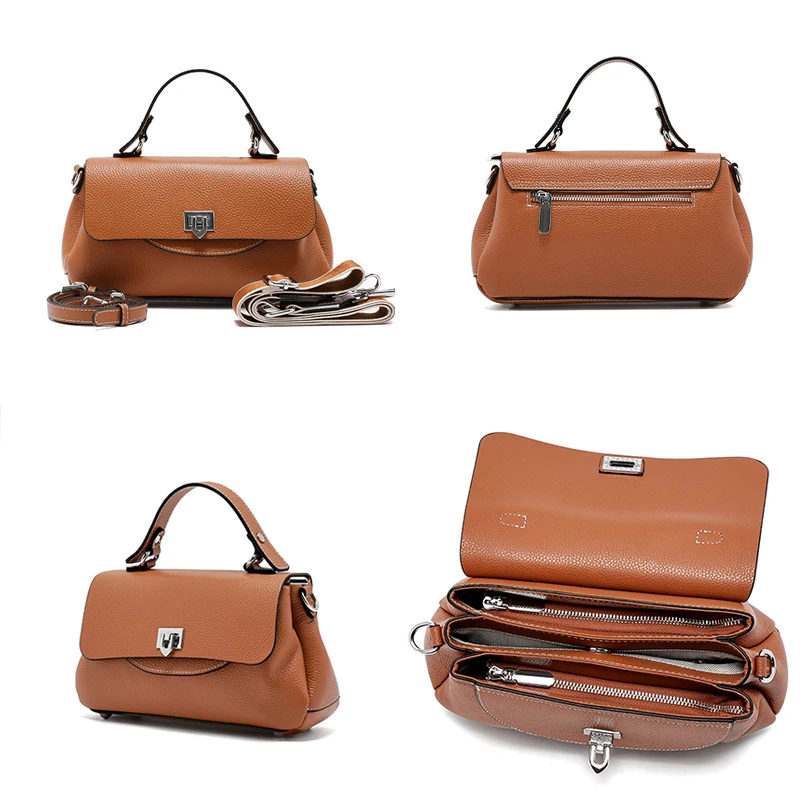 Ladies Luxury Head Layer Cowhide Shoulder Bag Women's Cow Genuine Leather Handbag Female Multi Compartment Pocket Crossbody Bag