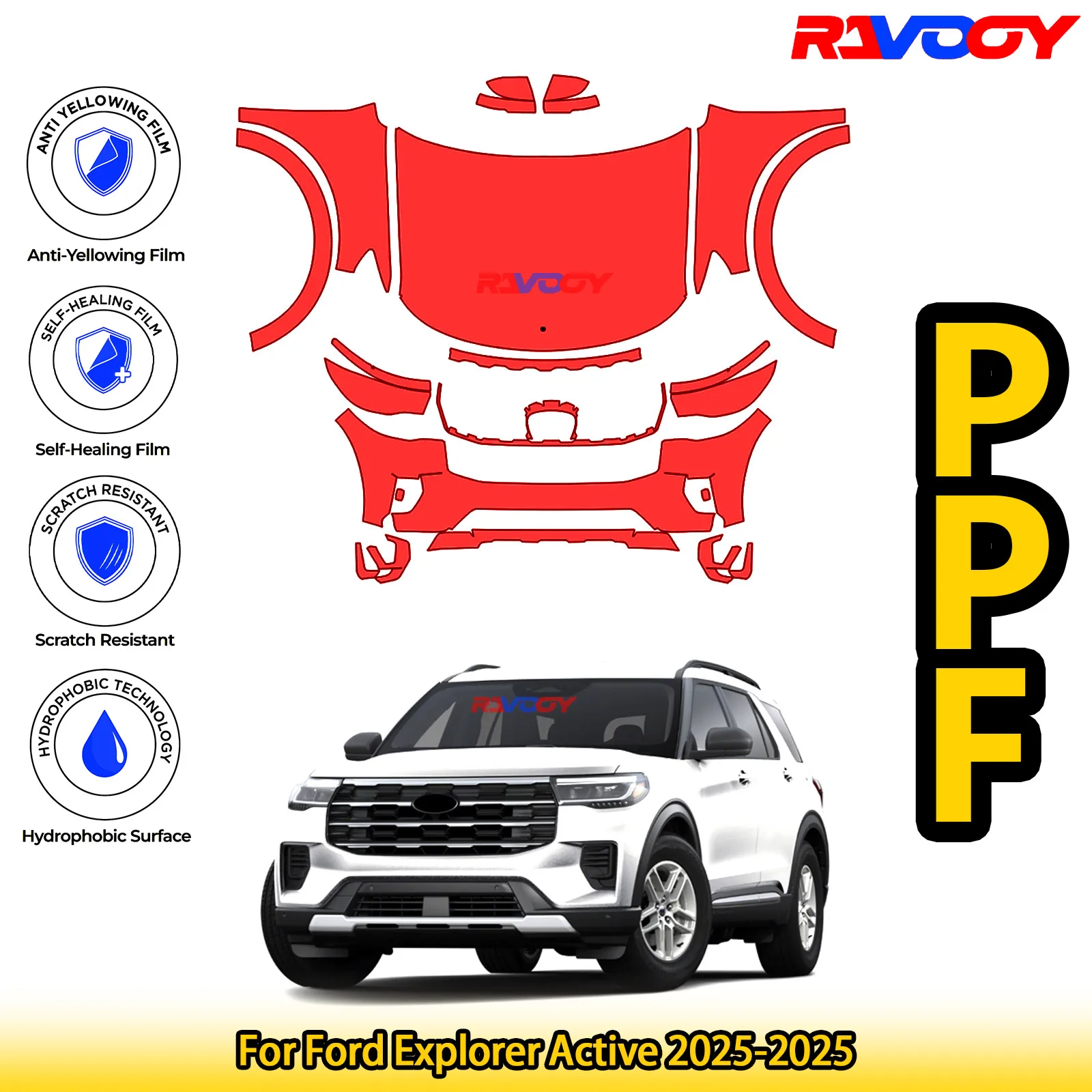 

For Ford Explorer Active 2025-2025 Glossy Matte Black Precut front PPF Kit Paint Protection Film