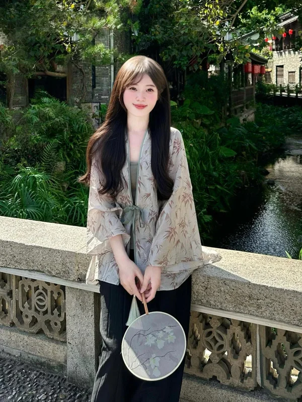 

Loose Long Sleeve Open Cardigan Jacket Belted Strapless Set Classical Zen Style Comfortable Feel Trendy Women's Fashion Autum...