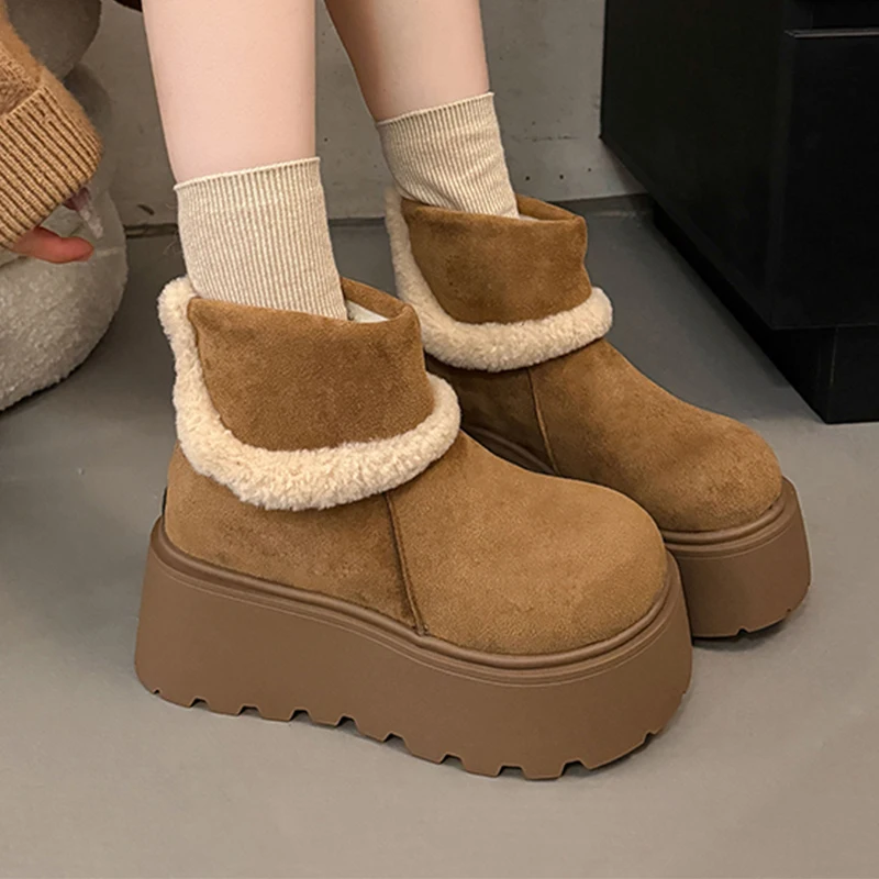 

Fur Warm Women's Ankle Boots Flats Platform Fashion Shoes Designer Dress Winter Botas 2025 New Short Plush Snow Boots De Mujer