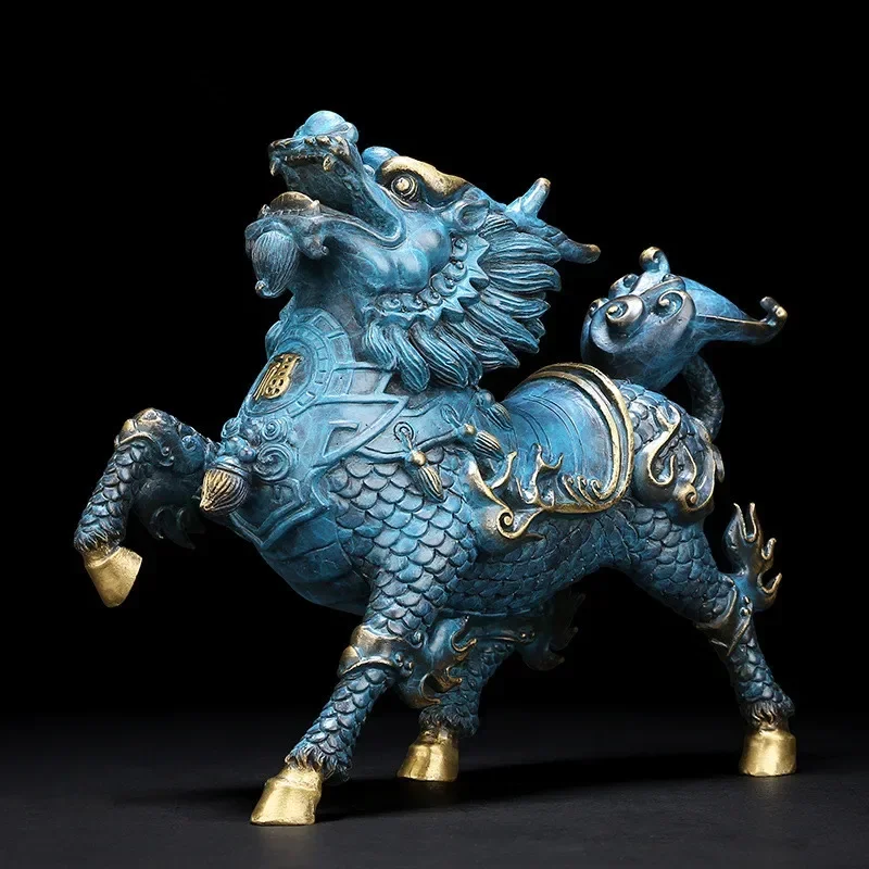 Pure Copper Wind and Fire Kirin Statue Brass Painted Handmade Modern Home Decoration Mascot Sculpture Accessories