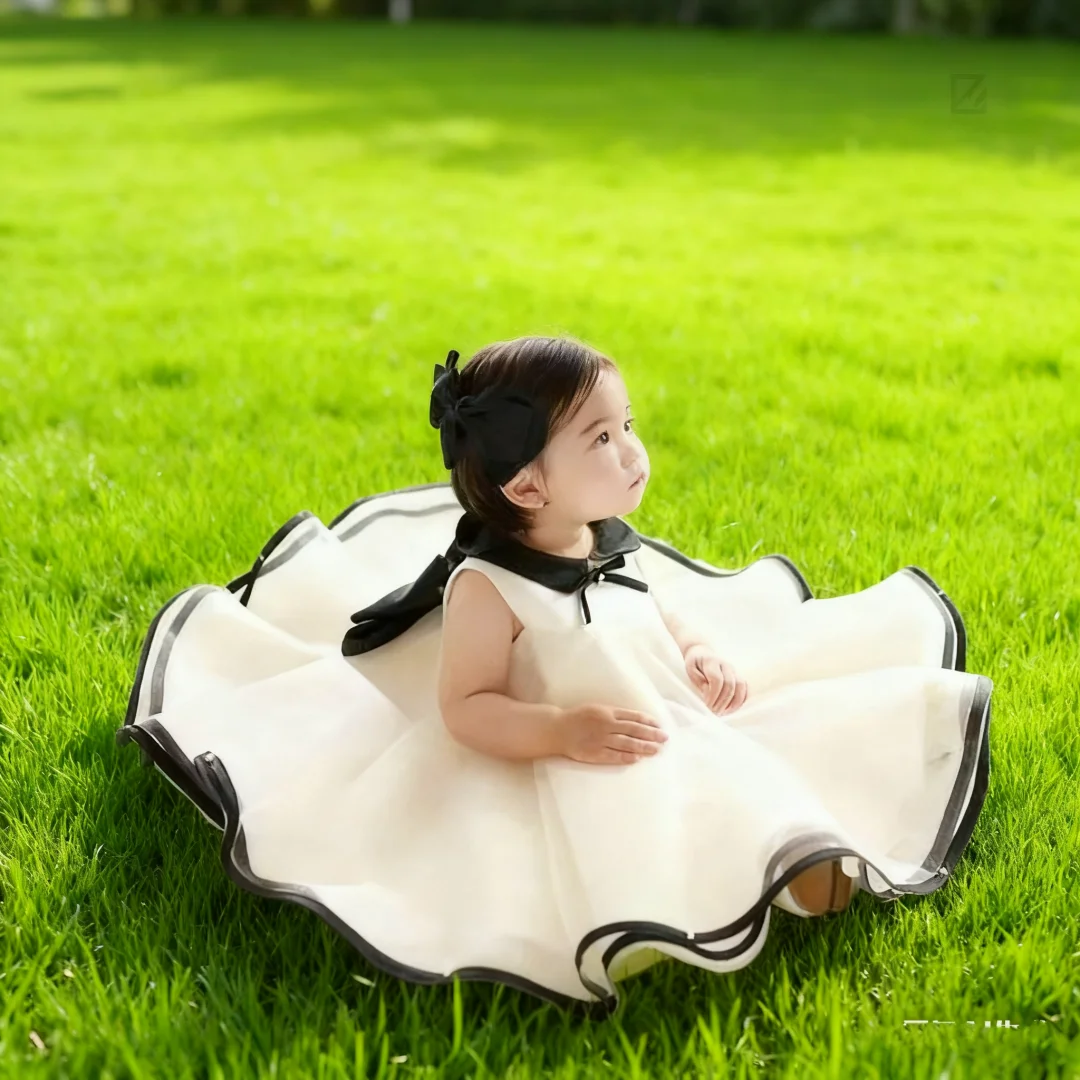 New Style Boutique A-Line Princess Dress for Little Girls Elegant White Birthday Party Dress Children's Prom Costume