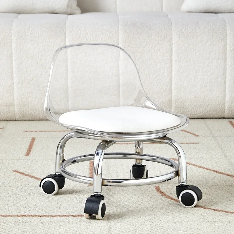 Electroplated Steel Frame Low Stool, Backrest Stool Chair with 360° Rotation & Sliding Stool,Household Low Shoe Changing Stool image 6