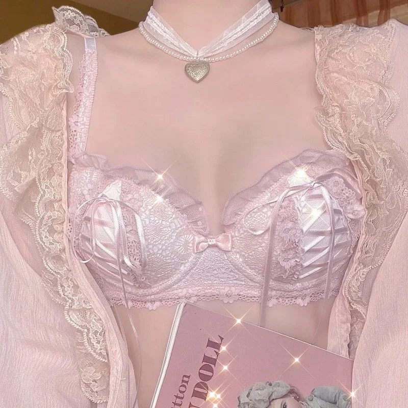 Push Up Lingerie reggiseno e slip Set reggiseni mutandine intimo Lace Up comodi slip traspiranti Set Lolita Girl Sweet intimo