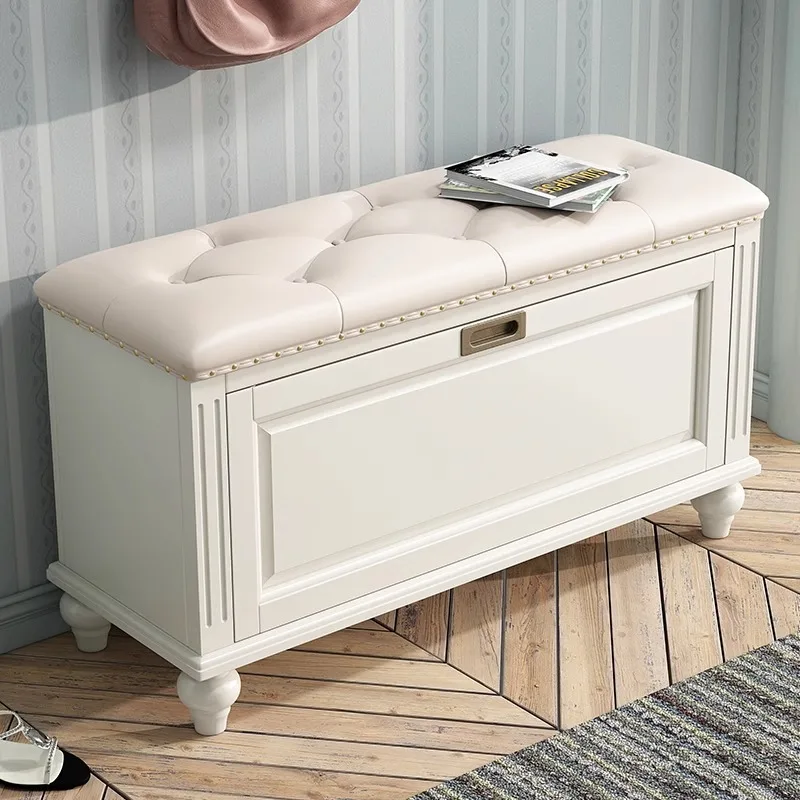 American solid wood shoe change stool shoe cabinet household door tipping bucket storage stool entry white shoe stool entry stoo