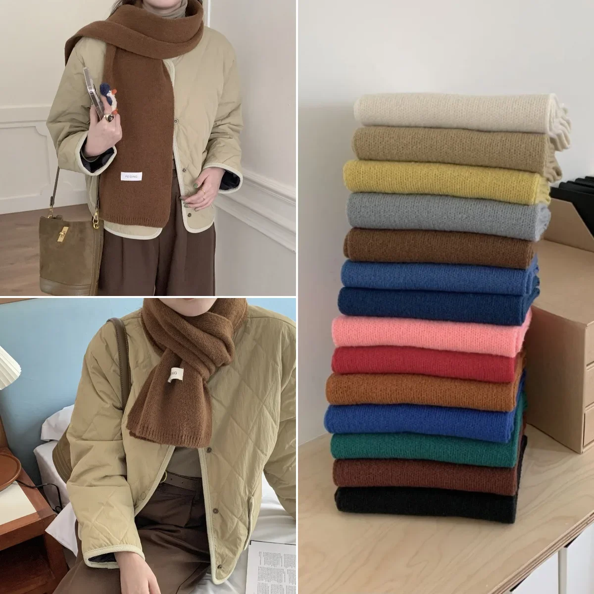 Winter Warm Knitting Long Scarf Women Girls Solid Color Warm Long Scarf Men Women Thick Pashmina Shawls Wraps Outdoor Blanket