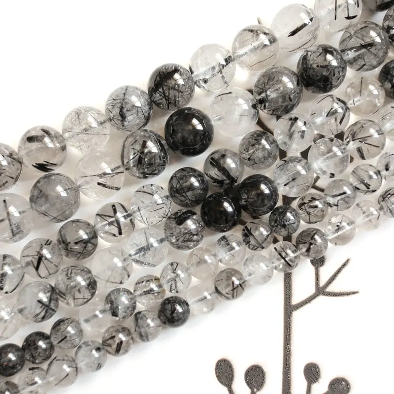 Natural Black Rutilated Quartz Beads 15